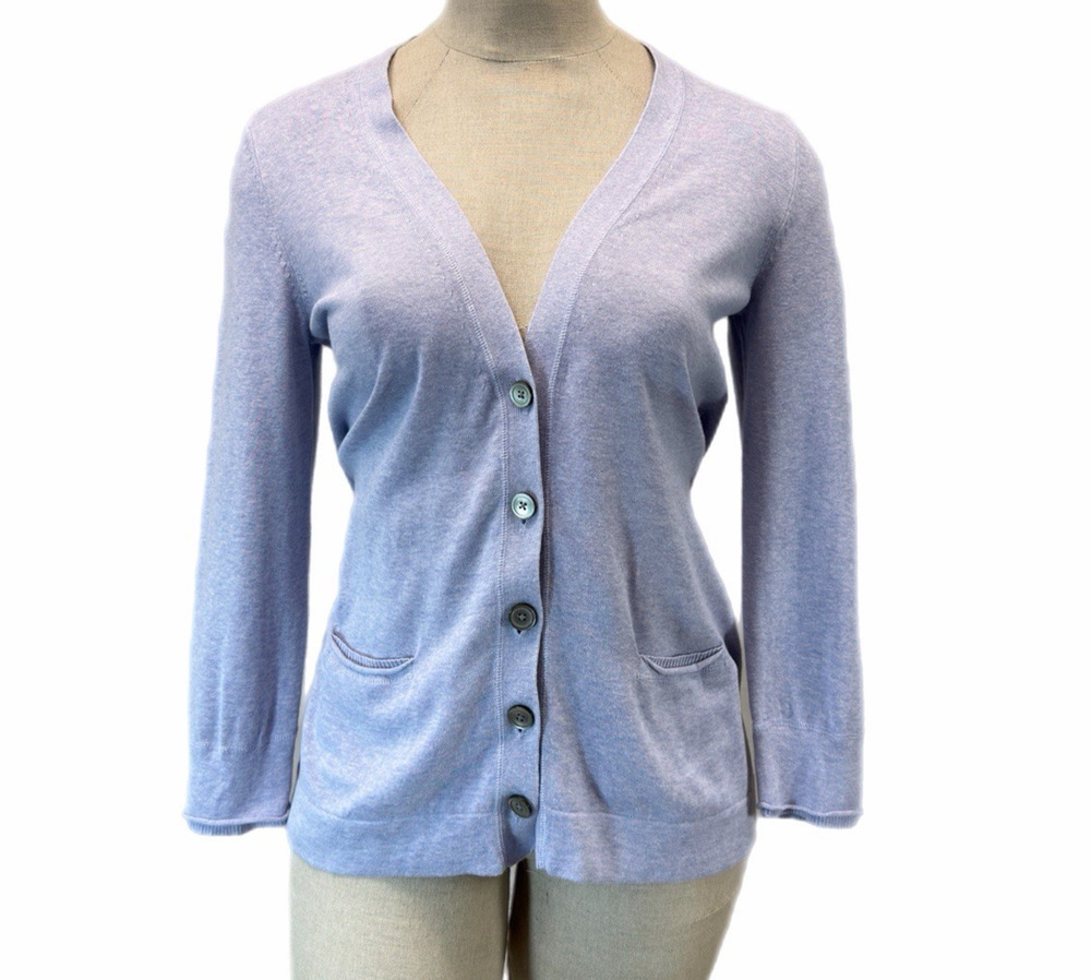 J.Jill Womens Lavender Cardigan Button Front Knit Sweater Pockets Petite Large